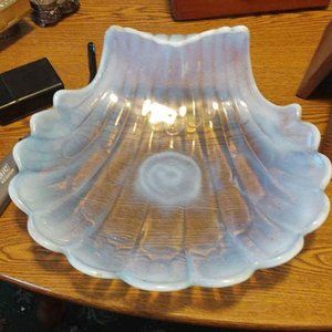 Vintage Opaque Blue Scalloped Shell Dish